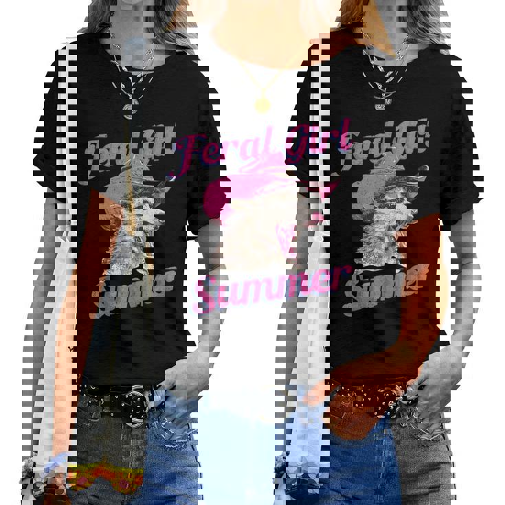 Feral Girl Summer Retro Possum Meme Women T-shirt