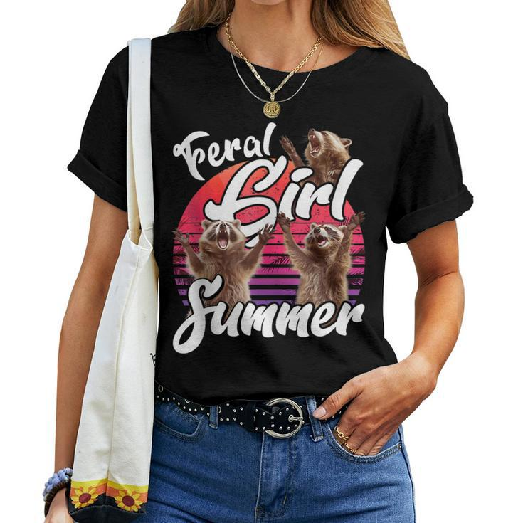 Feral Girl Summer Vintage Feral Girl Summer Raccoon Women T-shirt