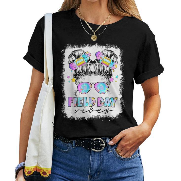 Field Day Vibes Messy Bun Girl Field Trip Teacher Student Women T-shirt