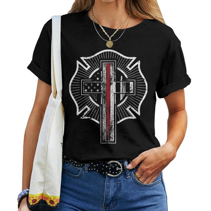 Firefighter Christian Thin Red Line Maltese Cross Women T-shirt