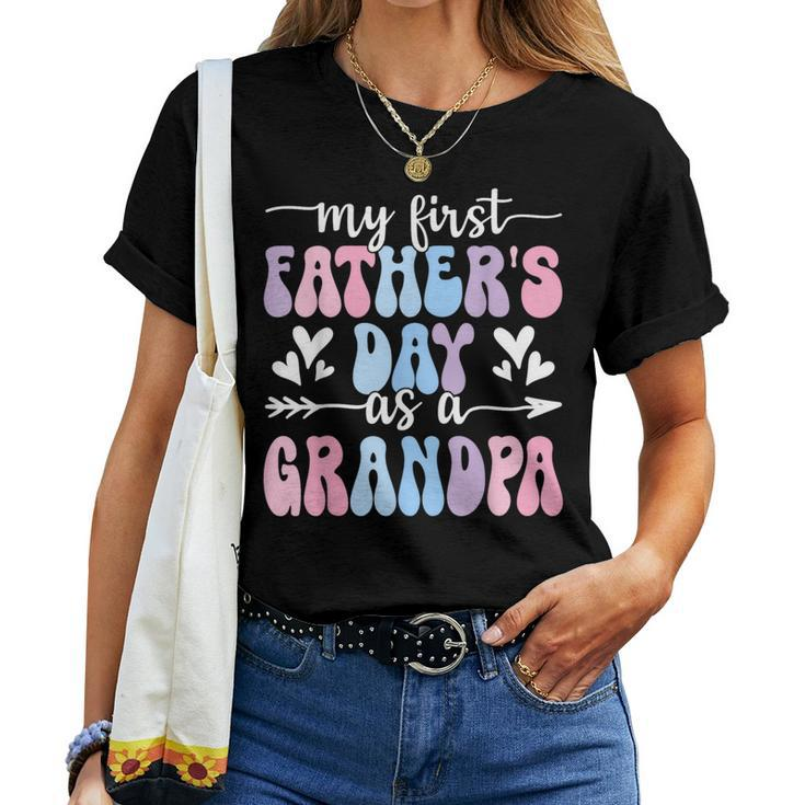 My First Father's Day As A Grandpa Retro Groovy Father's Day Women T-shirt