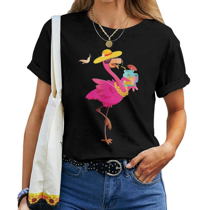 Flamingo Beach Summer Vibes Palm Trees Tropical Summer Women T-shirt