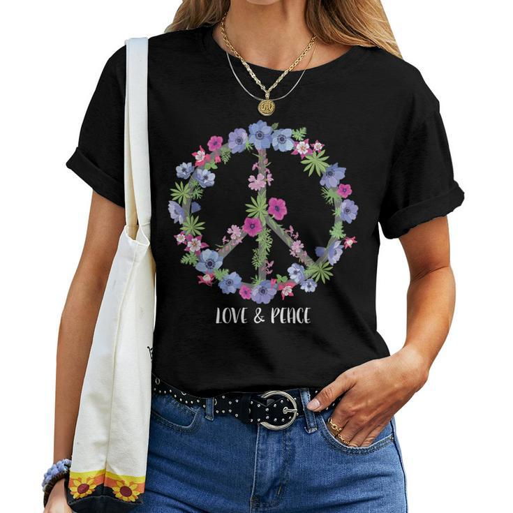 Flower Pattern Peace Symbol Girls Love Women T-shirt