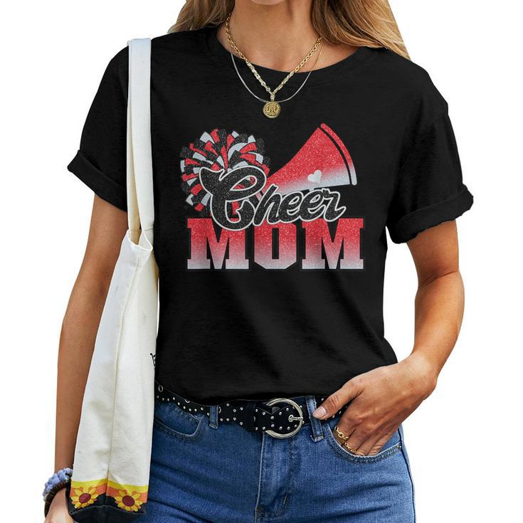 Football Cheer Mom Red Black Pom Leopard Women T-shirt