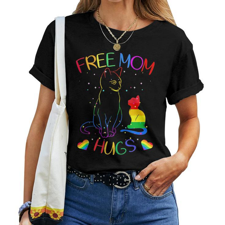 Free Mom Hugs Lgbt Pride Mama Cat Rainbow Cute Women T-shirt