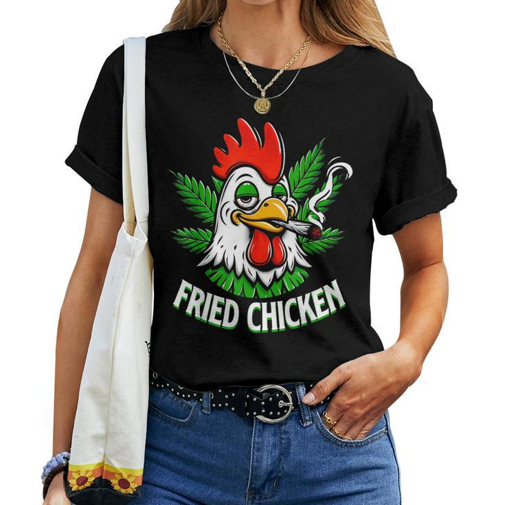 Fried Smoking Chicken 420 Marijuana Weed Leaf Pots 420 Women T-shirt