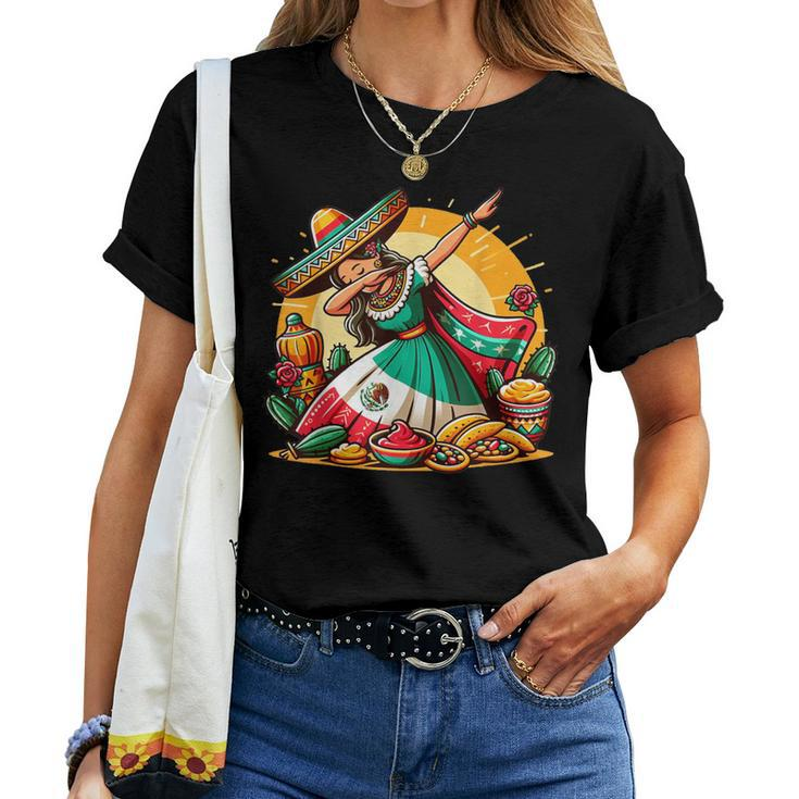 Dabbing Mexican Poncho Sombrero Cinco De Mayo Girl Boy Women T-shirt