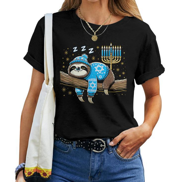 Hanukkah Sloth Jewish Chanukah Sleeping Hanukkah Pjs Women T-shirt