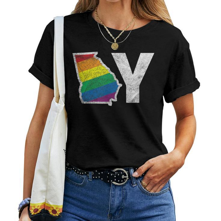 Lgbt Georgia Gay Distressed Rainbow Flag Present Women T-shirt