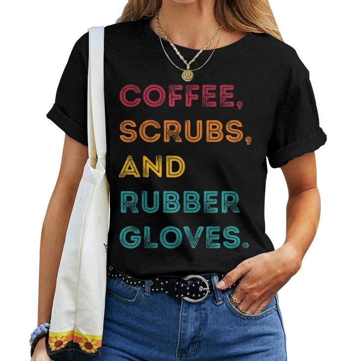 Retro Coffee Scrubs Rubber Gloves Nurse Doctor Medical Women T-shirt