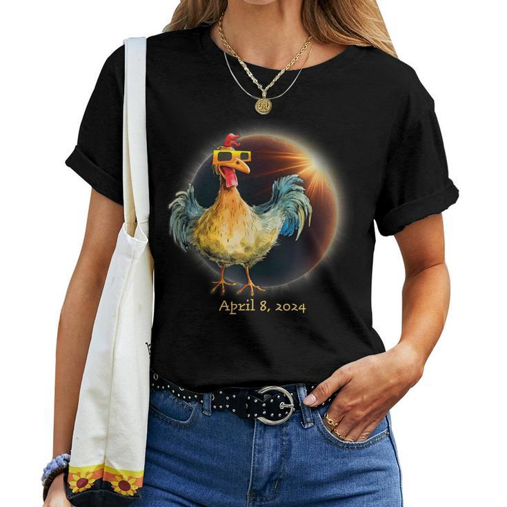 Total Solar Eclipse Chicken Wearing Eclipse Glasses Women T-shirt