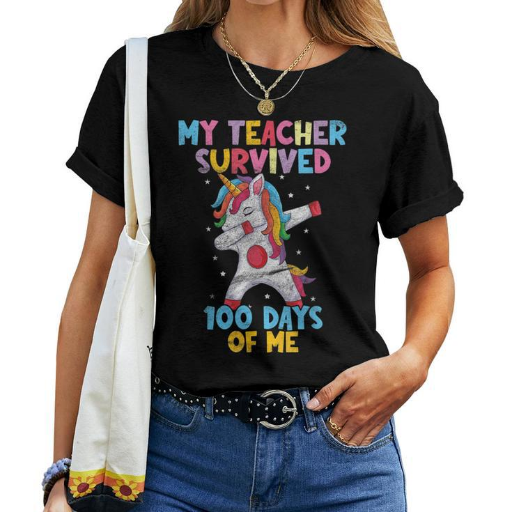 Unicorn My Teacher Survived 100 Days Of Me 2023 Women T-shirt