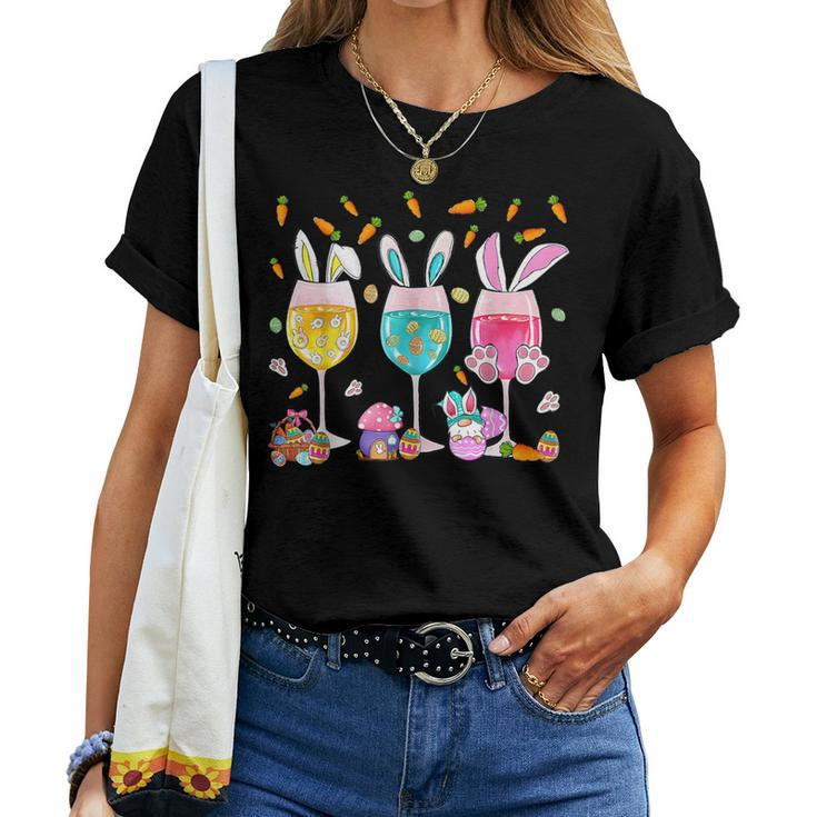 Wine Glasses Bunny With Egg Basket Spring Easter Women Women T-shirt