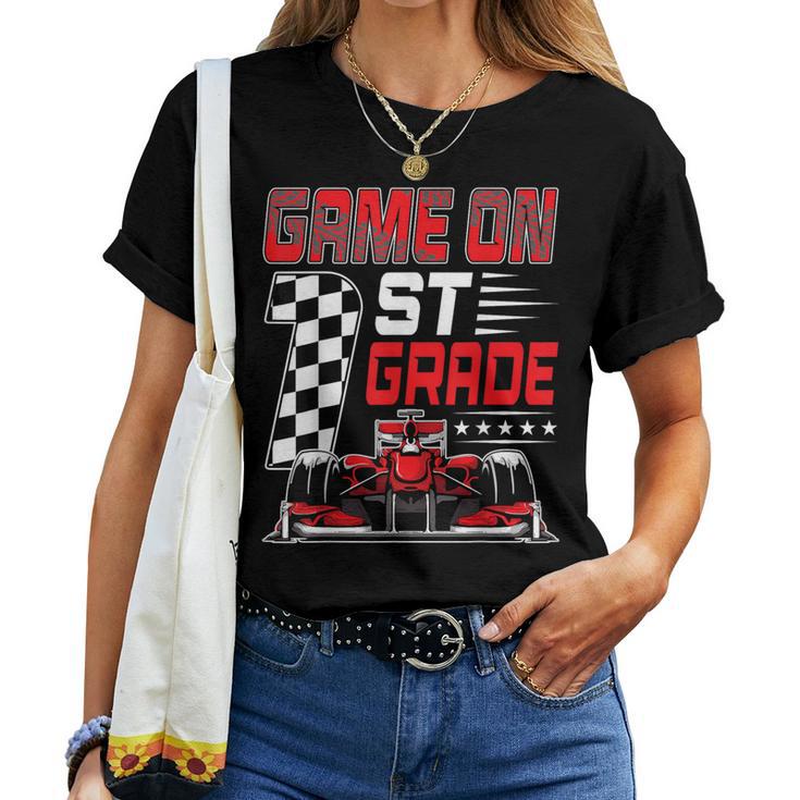 Game On 1St Grade Racing Flag Race Car First Grade Pit Crew Women T-shirt