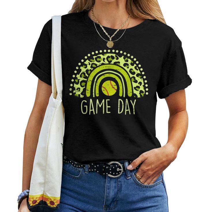 Game Day Baseball Life Softball Life Mom Leopard Rainbow Women T-shirt