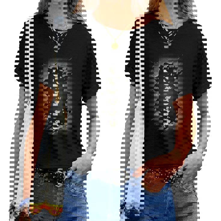 Gato Gatos Fase Lunar Luna Gatito Espiritual Místico Cuello Camiseta de mujer