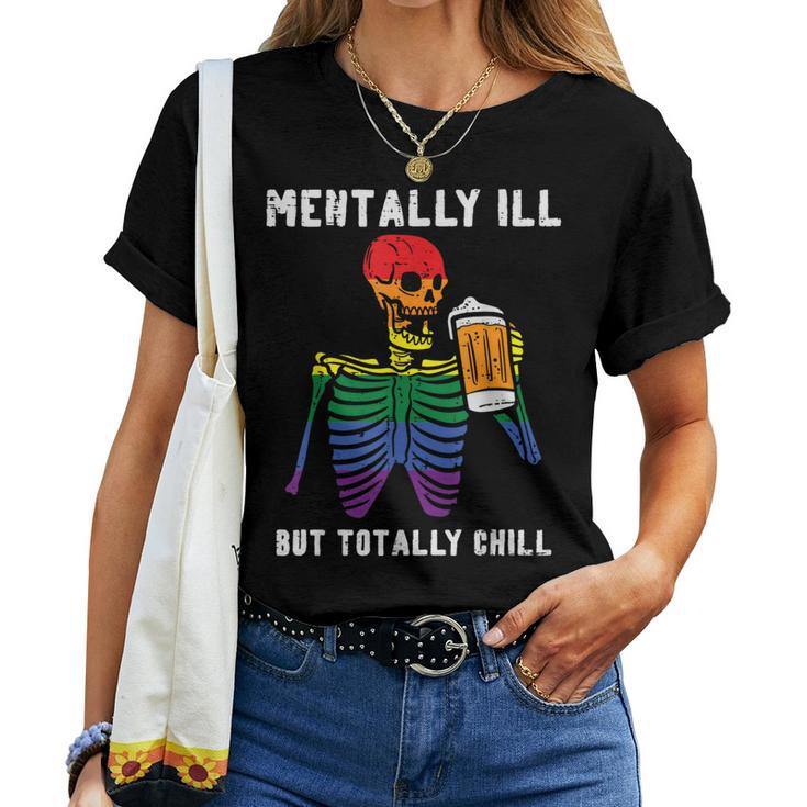 Gay Pride Skeleton Mentally Ill Rainbow Flag Lgbtq Dad Men Women T-shirt