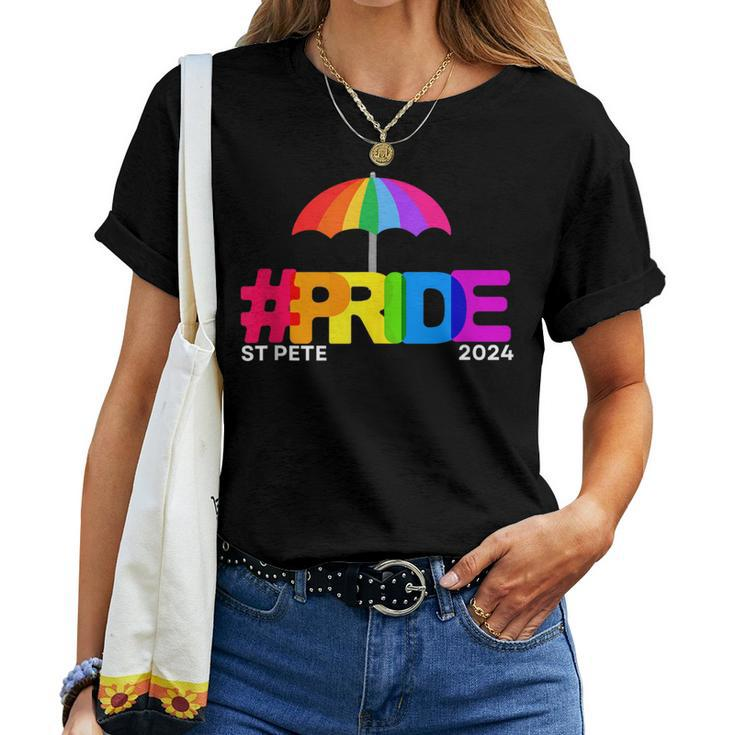 Gay Pride St Pete Florida 2024 Rainbow Flag Lgbtqia Ally Women T-shirt
