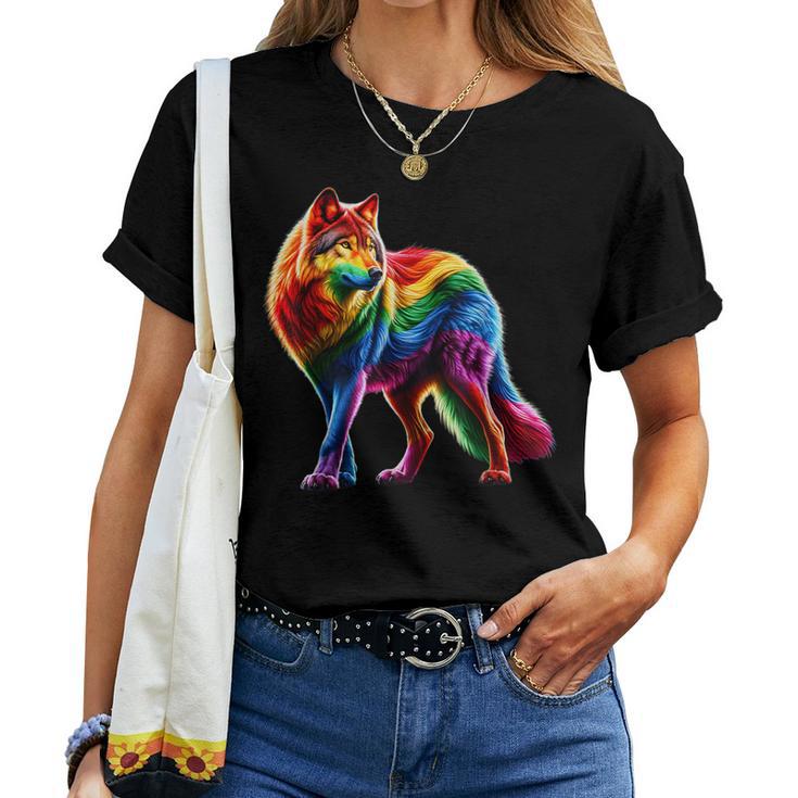 Gay Wolf Pride Lgbtq Rainbow Women T-shirt