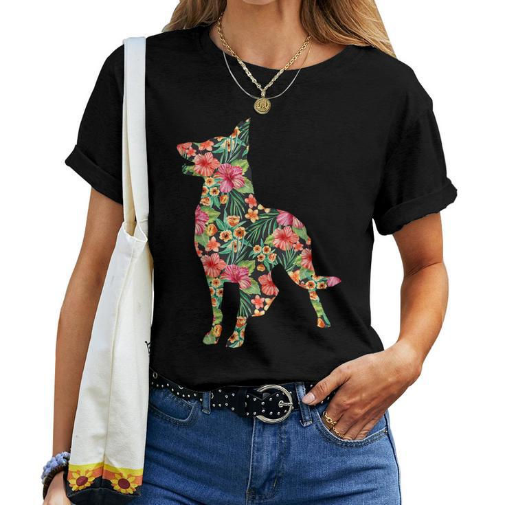 German Shepherd Flower Dog Silhouette Floral Women T-shirt