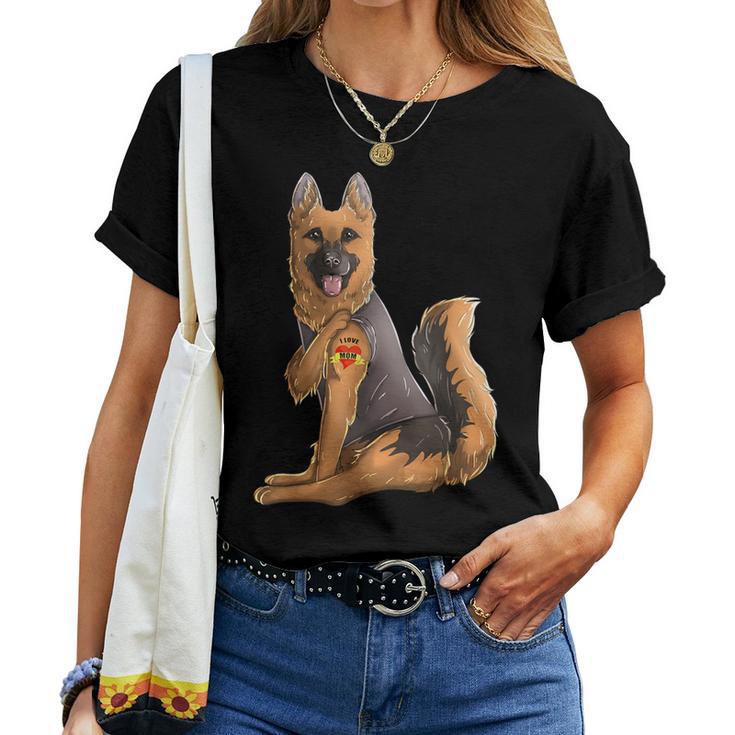 German Shepherd I Love Mom Tattoo Dog Mother's Day Women T-shirt