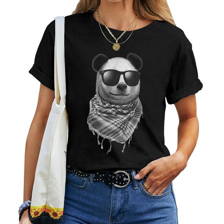 Giant Panda Wear Fishnet Pattern Keffiyeh Sunglass Women T-shirt