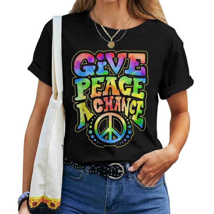 Give Peace A Chance Rainbow Tie Dye Hippie Hippy Women T-shirt