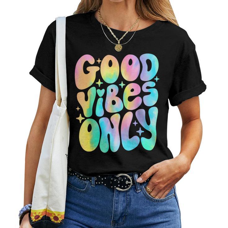 Good Vibes Only Tie Dye Groovy Retro 60S 70S Peace Love Women T-shirt