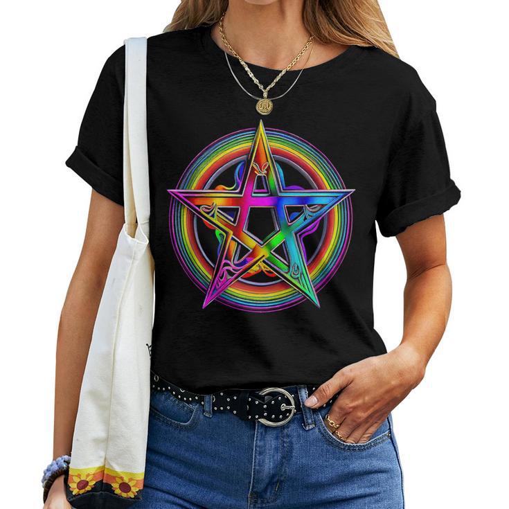 Goth Lgbtq Gay Pride Satanic Rainbow Pentagram Women T-shirt