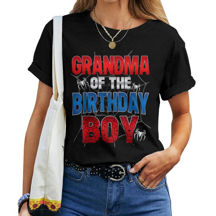 Grandma Of The Birthday Boy Matching Family Spider Web Women T-shirt