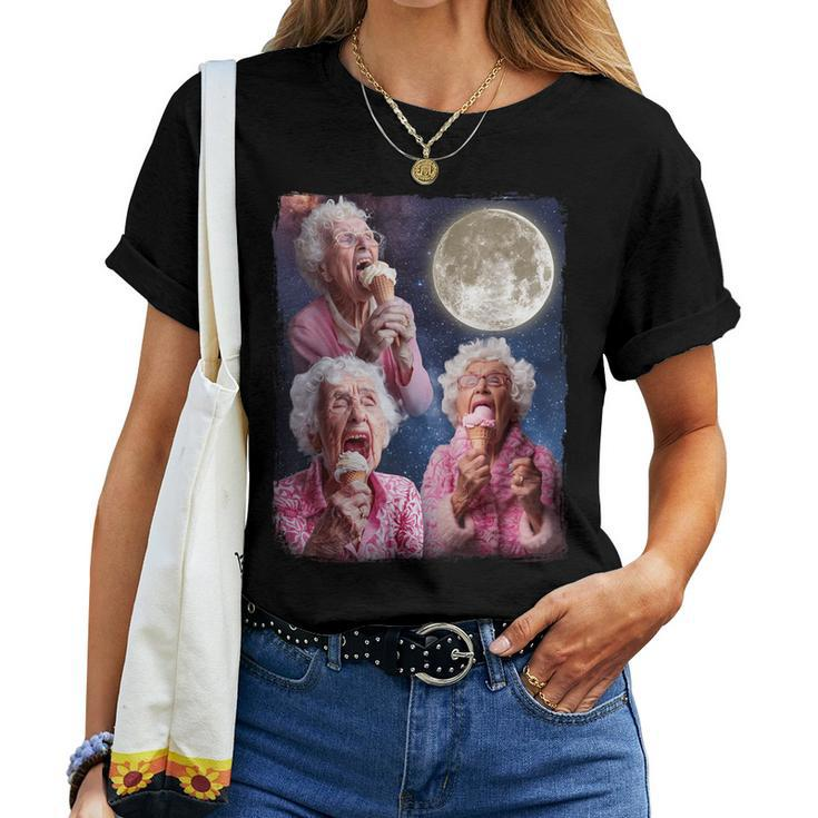 Grandma Howling Moon Grandma Licking Ice Cream Women T-shirt