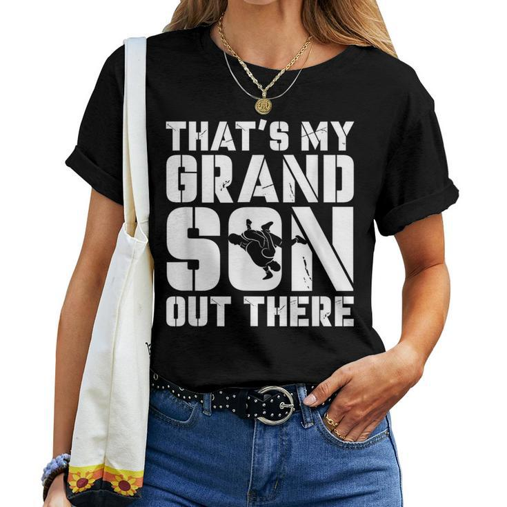 My Grandson Out There Wrestling Grandma Grandpa Women T-shirt