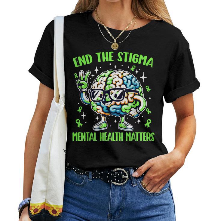 Groovy End The Stigma Mental Health Matters Green Ribbon Women T-shirt