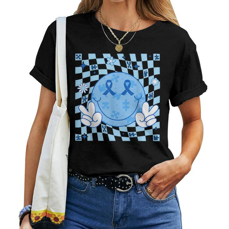 Groovy Hippie Face Puzzle Autism Awareness Men Women T-shirt