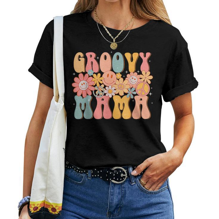 Groovy Mama Retro Colorful Peace Sign Smile Face Women T-shirt