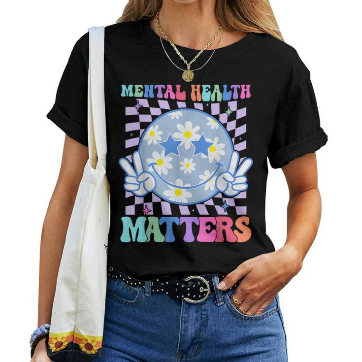 Groovy Mental Health Matters Flower Autism Smile Face Men Women T-shirt