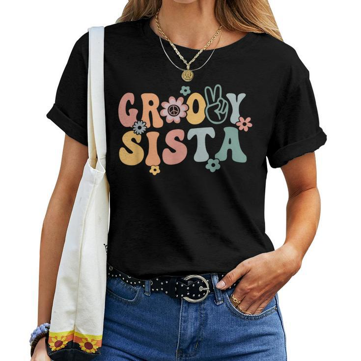 Groovy Sista Retro Sister Matching Family 1St Birthday Party Women T-shirt