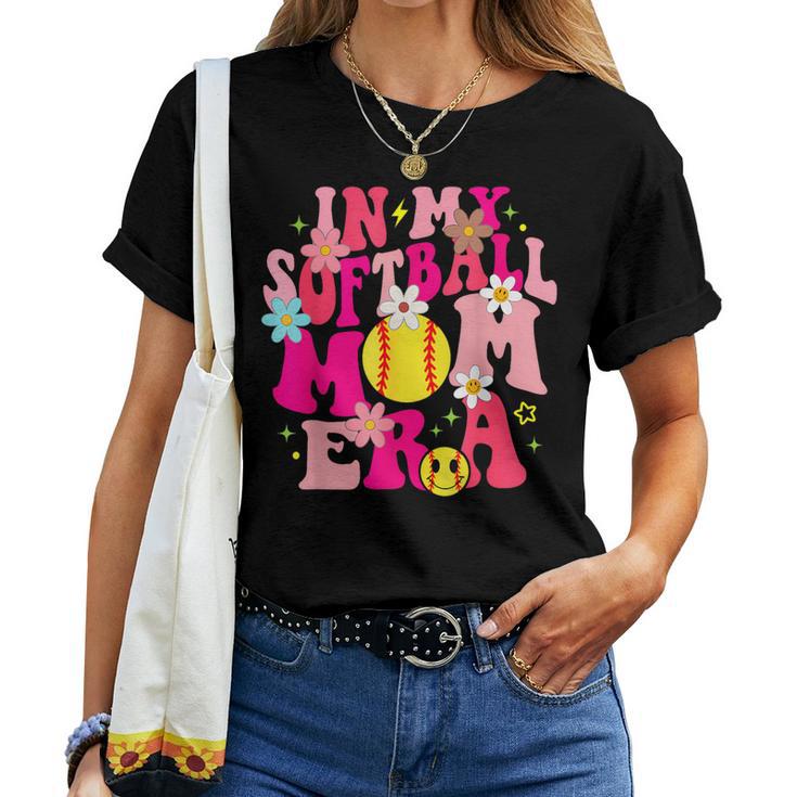 Groovy In My Softball Mom Era Life Game Day Vibes Mama Pink Women T-shirt