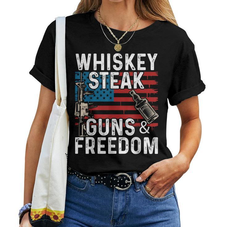 Guns Whiskey Steak Freedom Whiskey Bourbon Women T-shirt