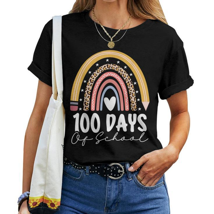 Happy 100Th Day Of School Teacher 100 Days Of School Rainbow Women T-shirt