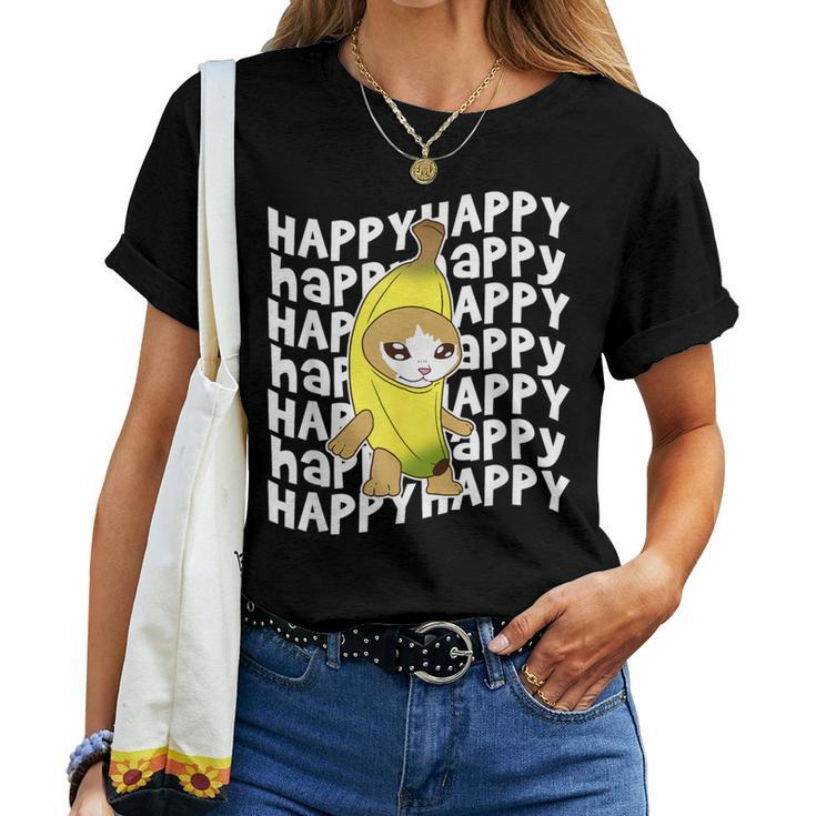 Happy Banana Cat Meme Bananacat Happy Kitty Cat Lovers Meme Women T-shirt