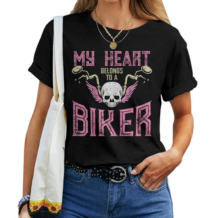 My Heart Belongs To A Biker Motorcycle Motorbike Girls Women T-shirt