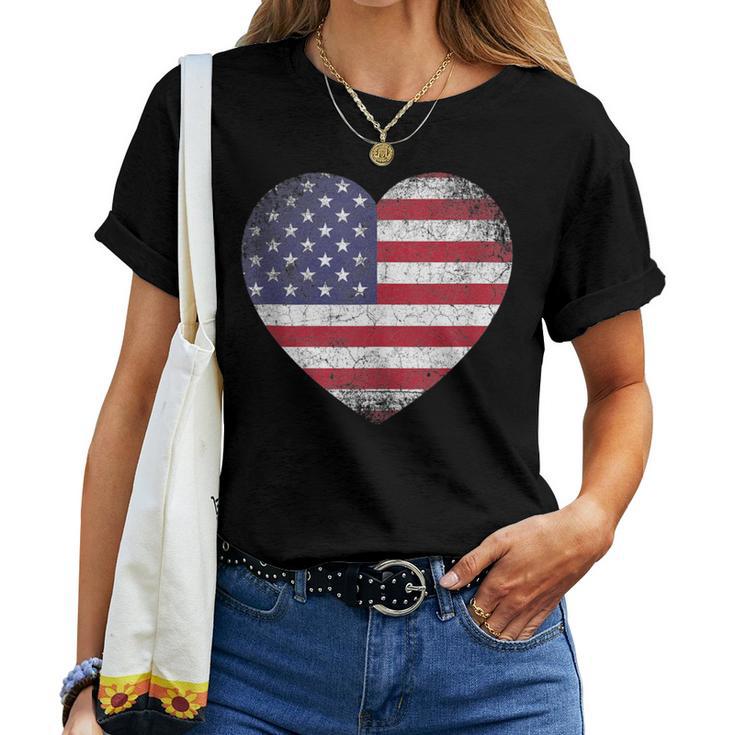 Heart Love 4Th Of July American Flag Usa America Mom Women Women T-shirt