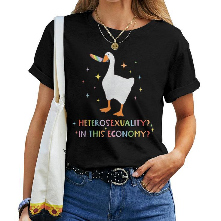 Heterosexuality In This Economy Lgbt Pride Goose Rainbow Women T-shirt