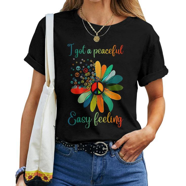 Hippie I Got An Easy Peaceful Feeling Sunflower Peace Sign Women T-shirt