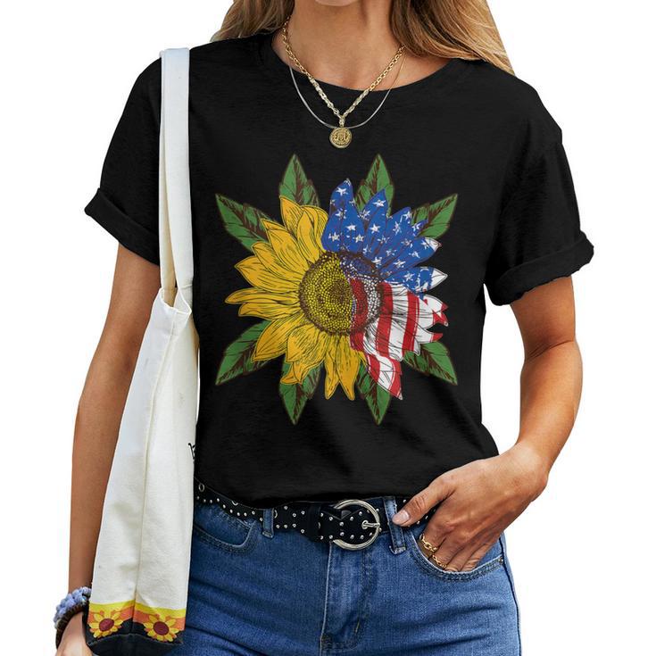 Hippie Hippies Peace Sunflower American Flag Hippy Women T-shirt