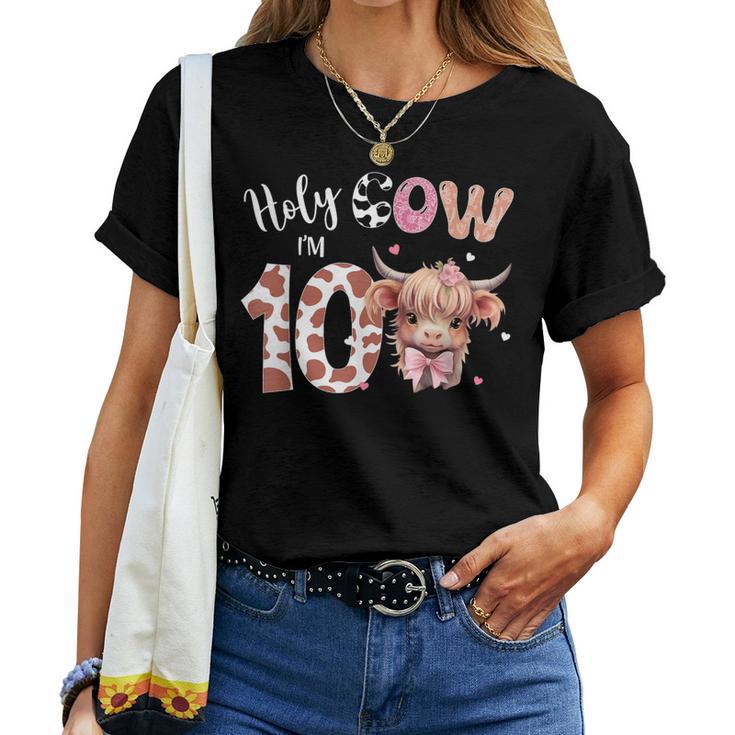 Holy Cow I'm 10 Highland Cow Print 10Th Birthday Girl Women T-shirt