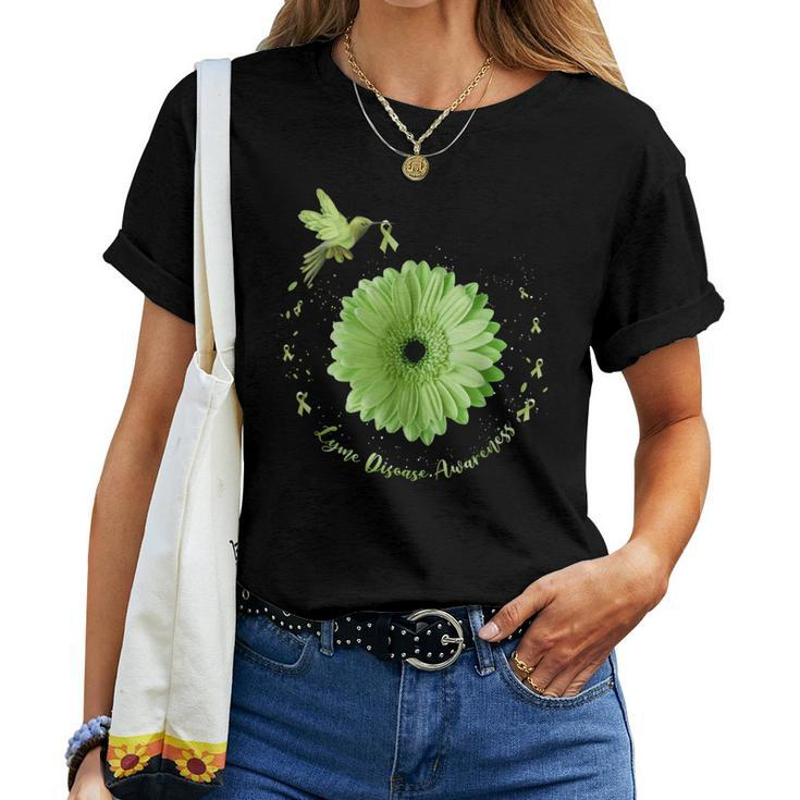 Hummingbird Sunflower Green Ribbon Lyme Disease Awareness Women T-shirt