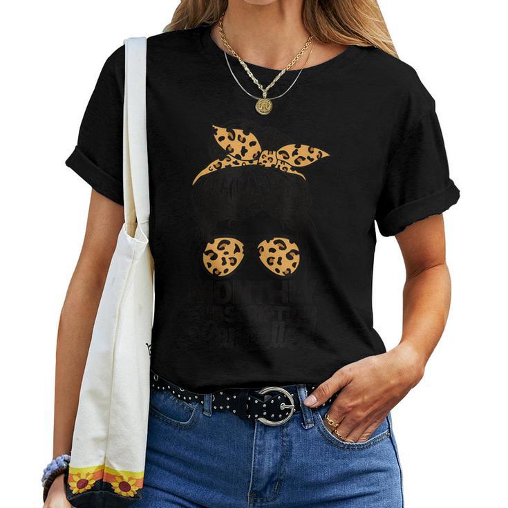 Mom Life Bleached Graphic Tee – Women's Leopard Print T-Shirt, Casual Short Sleeve Top, Blue, Medium, Messy Bun Mama Shirt