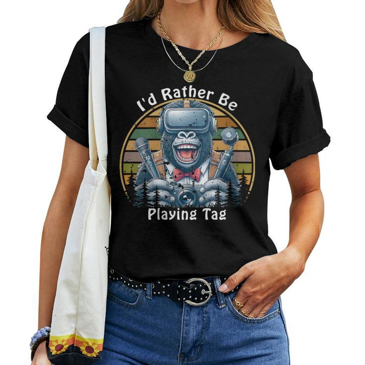 I'd Rather Be Playing Tag Gorilla Vr Gamer Gorilla Vintage Women T-shirt